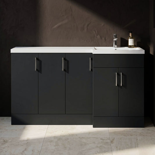 [BFFLR1412R] Wichnor Contemporary Floor Standing 5 Door Vanity Basin Combination Unit with Polymarble Basin, 1500mm, Right Hand, Dark Grey - Silo