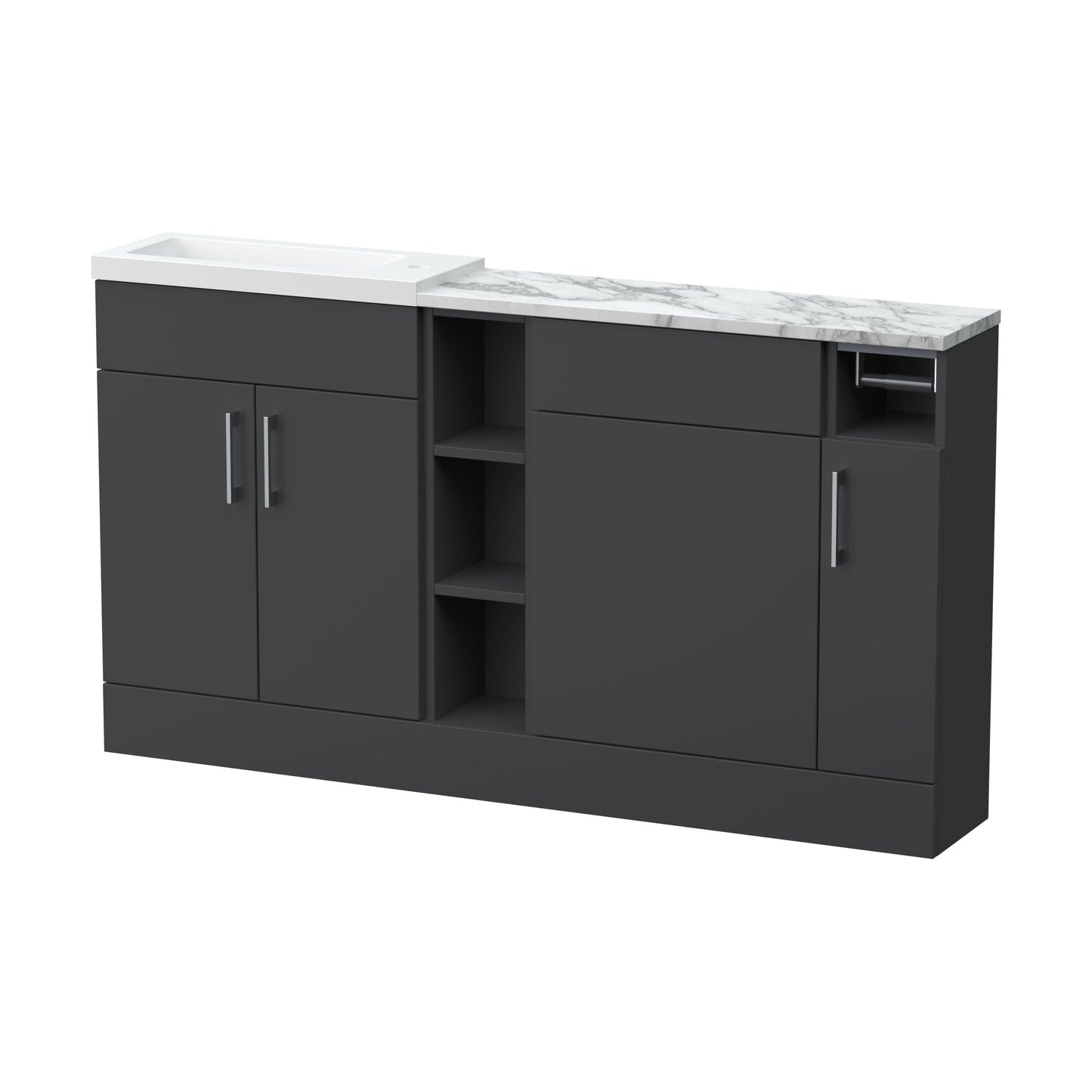[BFFLR1413] Wichnor Contemporary Floor Standing Compact 3 Door Vanity Basin WC Combination Unit with Basin and Worktop, 1500mm, Dark Grey - Cutout