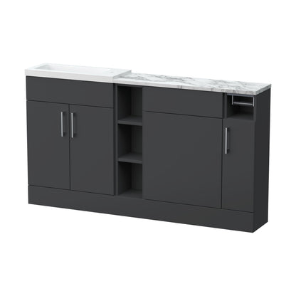 [BFFLR1413] Wichnor Contemporary Floor Standing Compact 3 Door Vanity Basin WC Combination Unit with Basin and Worktop, 1500mm, Dark Grey - Cutout