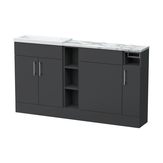 [BFFLR1413] Wichnor Contemporary Floor Standing Compact 3 Door Vanity Basin WC Combination Unit with Basin and Worktop, 1500mm, Dark Grey - Cutout