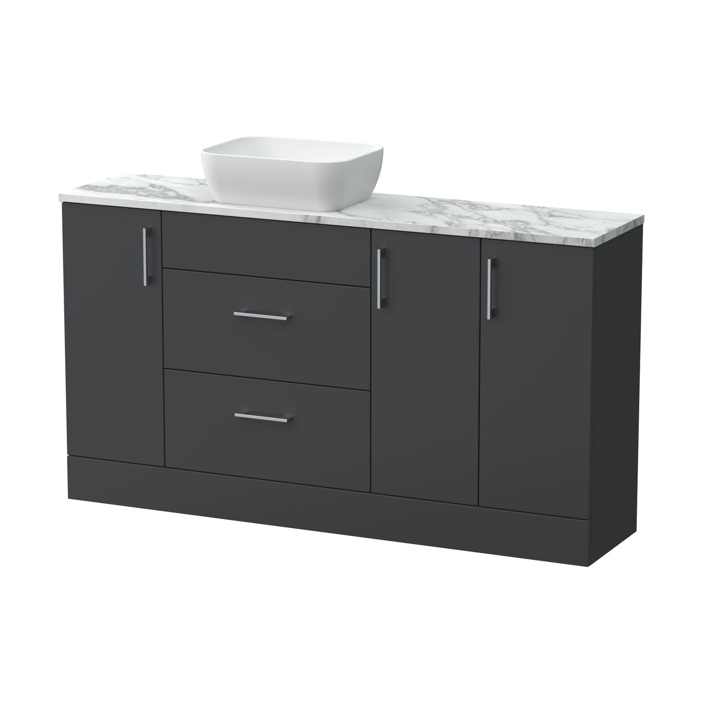 [BFFLR1414] Wichnor Contemporary Floor Standing 2 Drawer 3 Door Combination Vanity Basin Unit with Worktop and Countertop Vessel, 1500mm, Dark Grey - Cutout