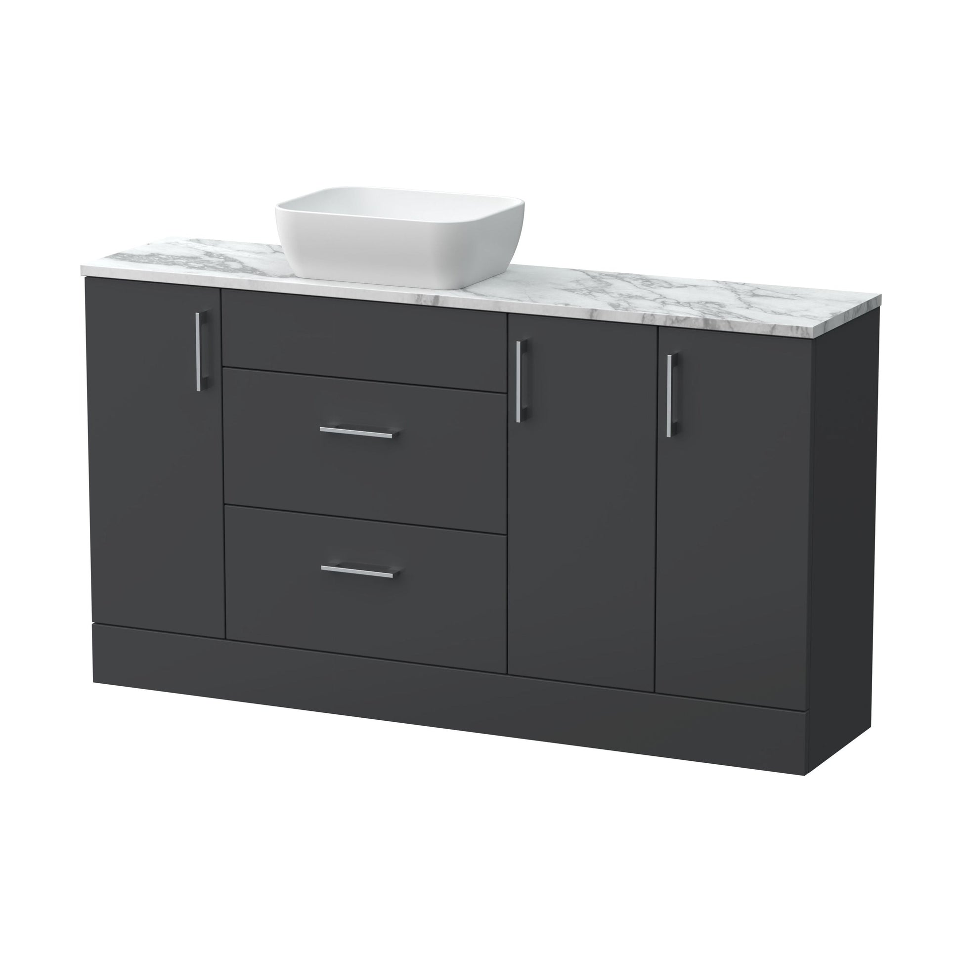 [BFFLR1414] Wichnor Contemporary Floor Standing 2 Drawer 3 Door Combination Vanity Basin Unit with Worktop and Countertop Vessel, 1500mm, Dark Grey - Cutout