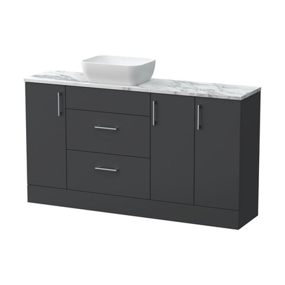 [BFFLR1414] Wichnor Contemporary Floor Standing 2 Drawer 3 Door Combination Vanity Basin Unit with Worktop and Countertop Vessel, 1500mm, Dark Grey - Cutout