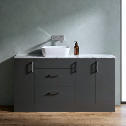 [BFFLR1414] Wichnor Contemporary Floor Standing 2 Drawer 3 Door Combination Vanity Basin Unit with Worktop and Countertop Vessel, 1500mm, Dark Grey - Silo