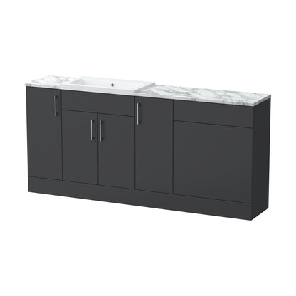 [BFFLR1415] Wichnor Contemporary Floor Standing 4 Door Vanity Basin WC Unit with Polymarble Basin and Laminate Worktop, 1800mm, Dark Grey - Cutout