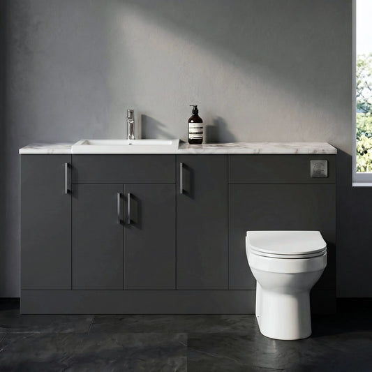 [BFFLR1415] Wichnor Contemporary Floor Standing 4 Door Vanity Basin WC Unit with Polymarble Basin and Laminate Worktop, 1800mm, Dark Grey - Silo