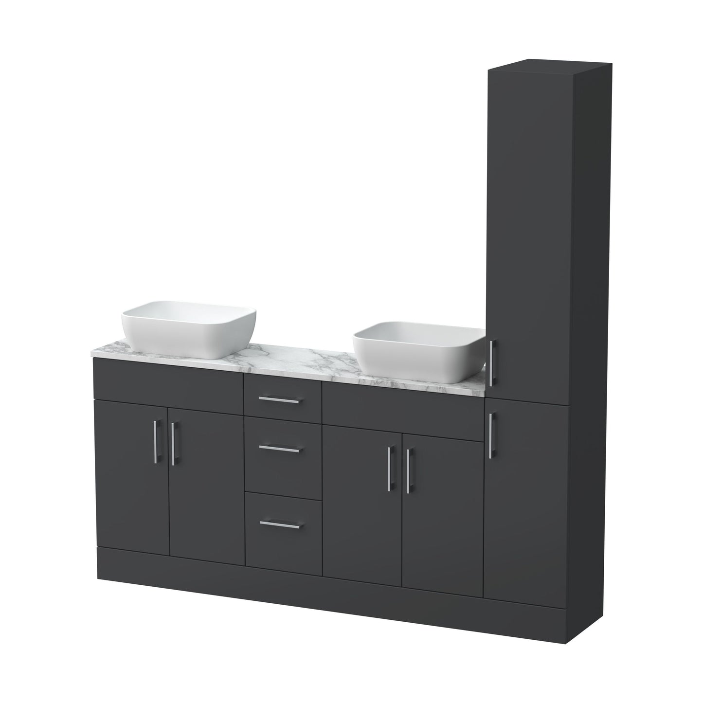 [BFFLR1416] Wichnor Floor Standing 4 Door 3 Drawer Vanity Combination Unit with Tall Unit, Laminate Worktop and Countertop Vessel, 1800mm, Dark Grey - Cutout