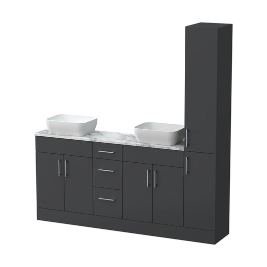 [BFFLR1416] Wichnor Floor Standing 4 Door 3 Drawer Vanity Combination Unit with Tall Unit, Laminate Worktop and Countertop Vessel, 1800mm, Dark Grey - Cutout