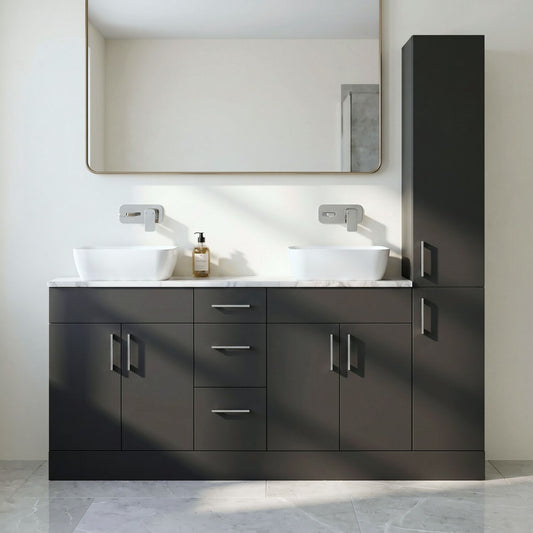 [BFFLR1416] Wichnor Floor Standing 4 Door 3 Drawer Vanity Combination Unit with Tall Unit, Laminate Worktop and Countertop Vessel, 1800mm, Dark Grey - Silo