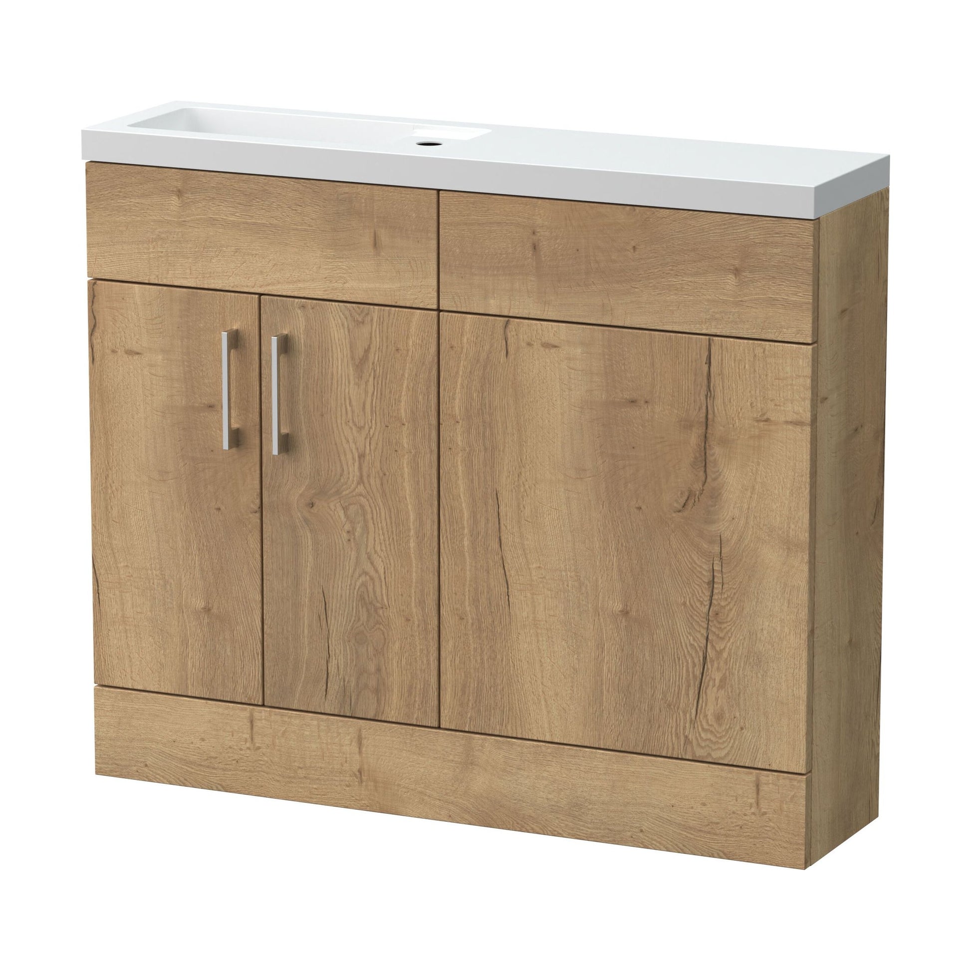 [BFFLR1801] Wichnor Contemporary Compact Floor Standing 2 Door Vanity Basin WC Unit with Polymarble Basin, 1000mm, Autumn Oak - Cutout