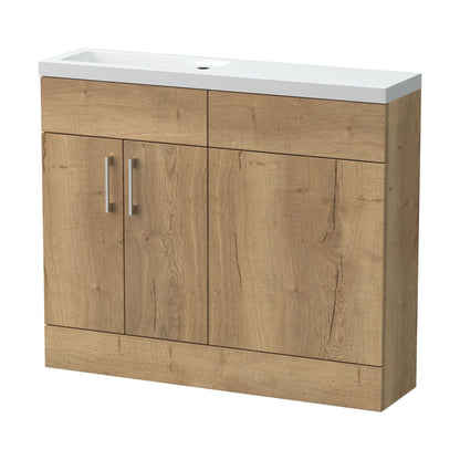 [BFFLR1801] Wichnor Contemporary Compact Floor Standing 2 Door Vanity Basin WC Unit with Polymarble Basin, 1000mm, Autumn Oak - Cutout