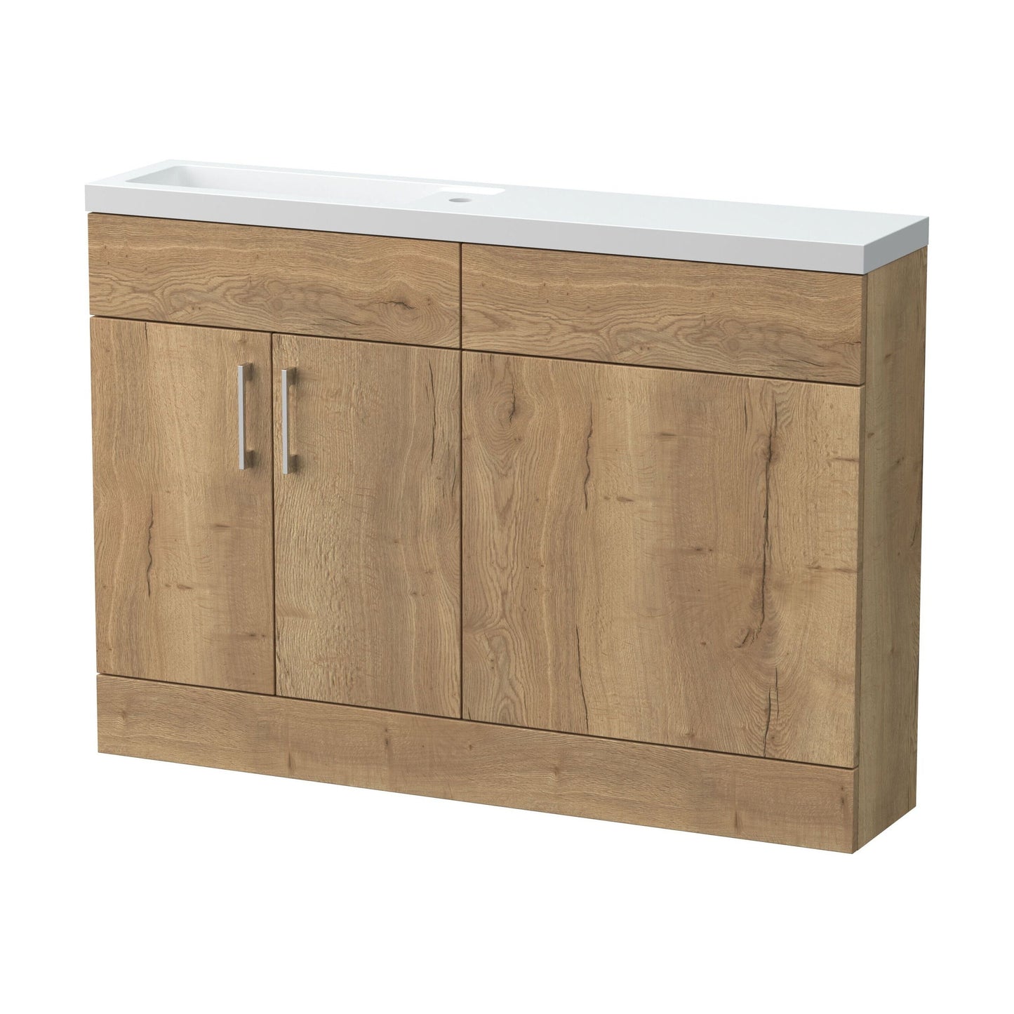 [BFFLR1803] Wichnor Contemporary Floor Standing Compact 2 Door Combination Vanity Basin WC Unit with Polymarble Basin, 1200mm, Autumn Oak - Cutout