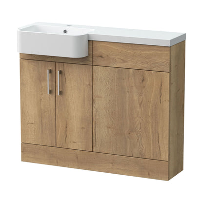 [BFFLR1804L] Wichnor Contemporary Floor Standing Compact 2 Door Combination Vanity Basin WC Unit with Polymarble Basin, 1000mm, Left Hand, Autumn Oak - Cutout