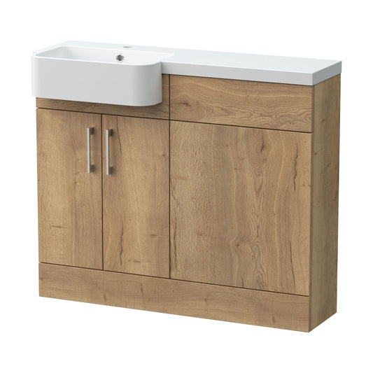 [BFFLR1804L] Wichnor Contemporary Floor Standing Compact 2 Door Combination Vanity Basin WC Unit with Polymarble Basin, 1000mm, Left Hand, Autumn Oak - Cutout