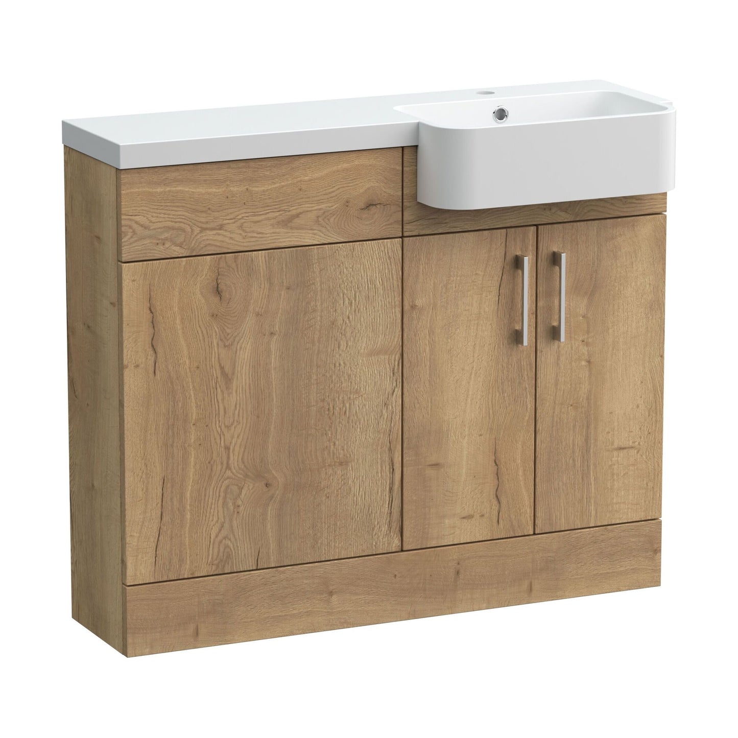 [BFFLR1804R] Wichnor Contemporary Floor Standing Compact 2 Door Combination Vanity Basin WC Unit with Polymarble Basin, 1000mm, Right Hand, Autumn Oak - Cutout