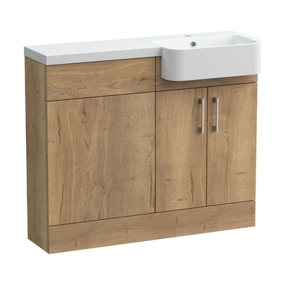 [BFFLR1804R] Wichnor Contemporary Floor Standing Compact 2 Door Combination Vanity Basin WC Unit with Polymarble Basin, 1000mm, Right Hand, Autumn Oak - Cutout
