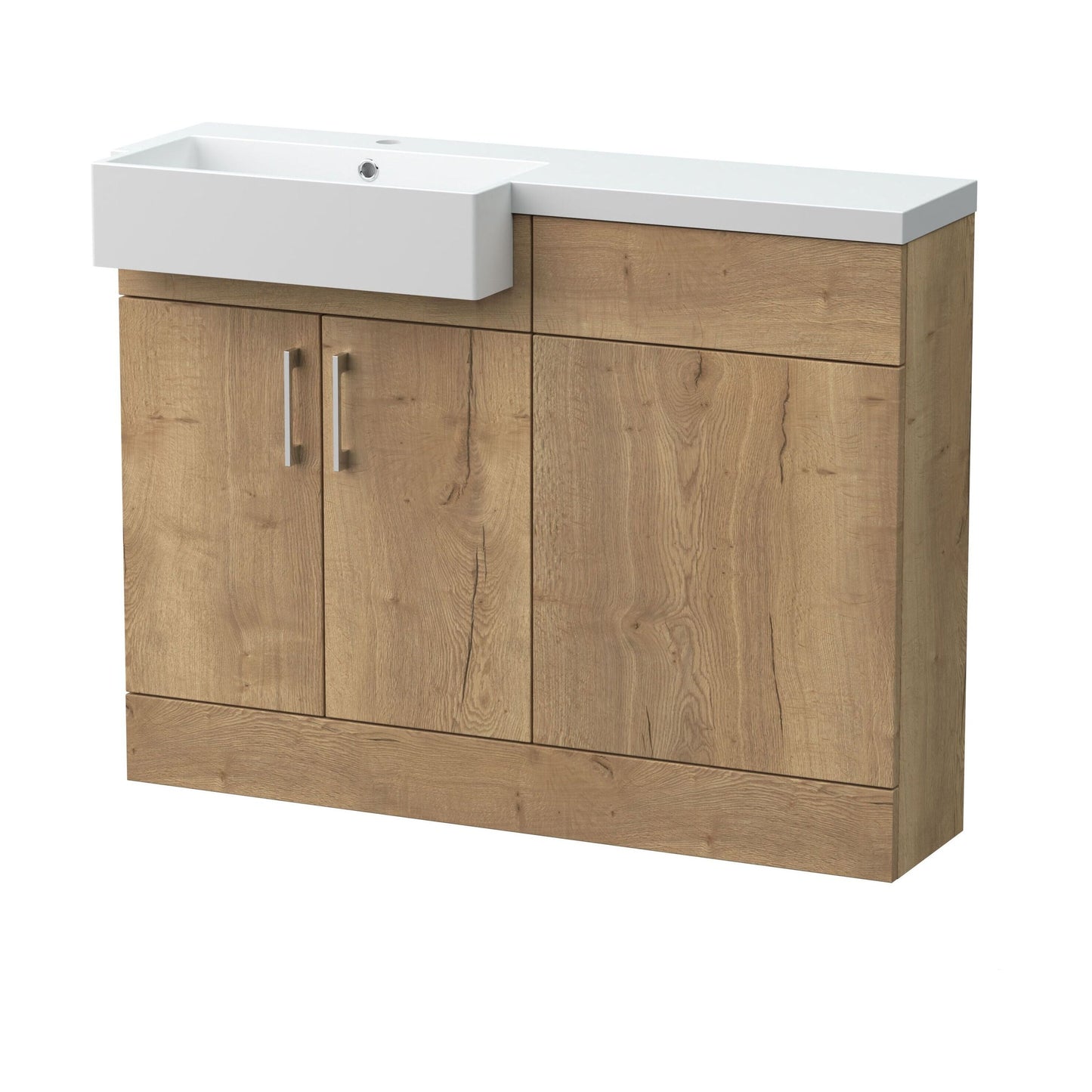 [BFFLR1807L] Wichnor Contemporary Floor Standing Compact 2 Door Vanity Basin WC Unit with Polymarble Basin, 1100mm, Left Hand, Autumn Oak - Cutout