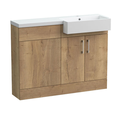 [BFFLR1807R] Wichnor Contemporary Floor Standing Compact 2 Door Vanity Basin WC Unit with Polymarble Basin, 1100mm, Right Hand, Autumn Oak - Cutout