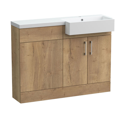 [BFFLR1807R] Wichnor Contemporary Floor Standing Compact 2 Door Vanity Basin WC Unit with Polymarble Basin, 1100mm, Right Hand, Autumn Oak - Cutout