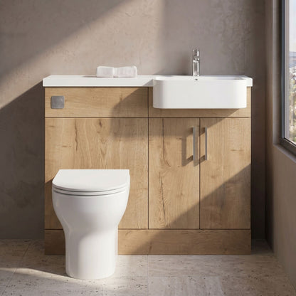 [BFFLR1807R] Wichnor Contemporary Floor Standing Compact 2 Door Vanity Basin WC Unit with Polymarble Basin, 1100mm, Right Hand, Autumn Oak - Silo