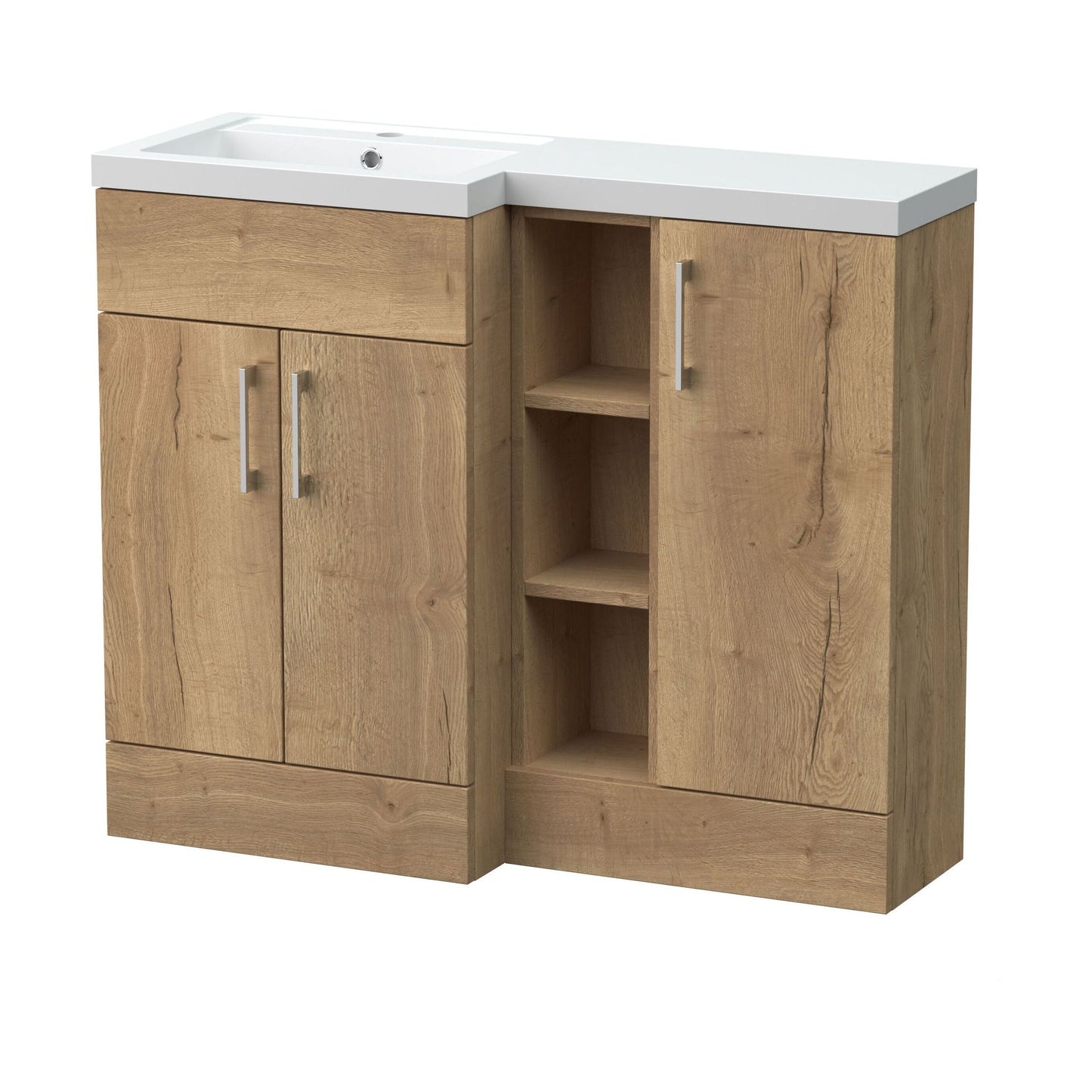[BFFLR1808L] Wichnor Contemporary Floor Standing 3 Door Vanity Basin WC Unit with Polymarble Basin, 1000mm, Left Hand, Autumn Oak - Cutout