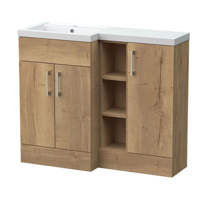 [BFFLR1808L] Wichnor Contemporary Floor Standing 3 Door Vanity Basin WC Unit with Polymarble Basin, 1000mm, Left Hand, Autumn Oak - Cutout
