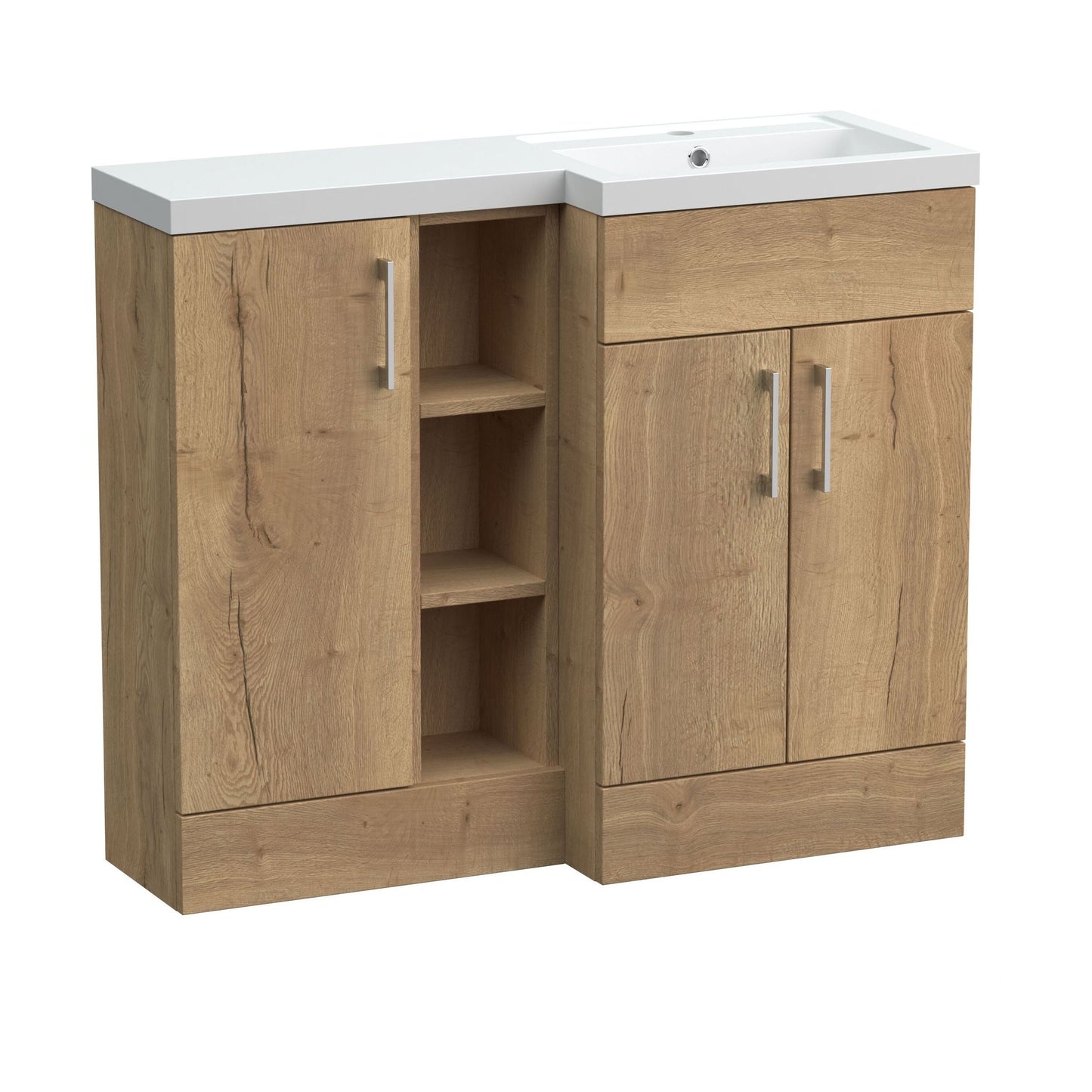 [BFFLR1808R] Wichnor Contemporary Floor Standing 3 Door Vanity Basin WC Unit with Polymarble Basin, 1000mm, Right Hand, Autumn Oak - Cutout