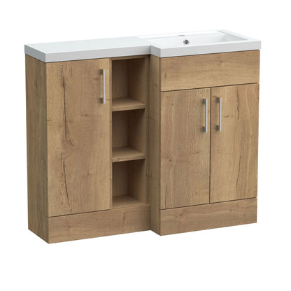 [BFFLR1808R] Wichnor Contemporary Floor Standing 3 Door Vanity Basin WC Unit with Polymarble Basin, 1000mm, Right Hand, Autumn Oak - Cutout