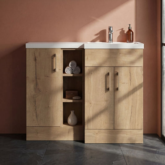 [BFFLR1808R] Wichnor Contemporary Floor Standing 3 Door Vanity Basin WC Unit with Polymarble Basin, 1000mm, Right Hand, Autumn Oak - Silo