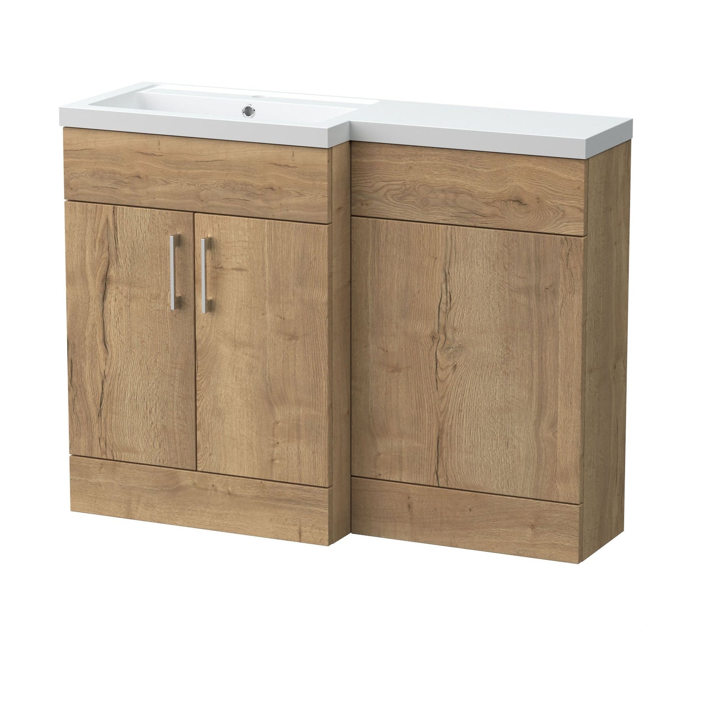 [BFFLR1809L] Wichnor Contemporary Floor Standing 2 Door Vanity Basin WC Unit with Polymarble Basin, 1100mm, Left Hand, Autumn Oak - Cutout