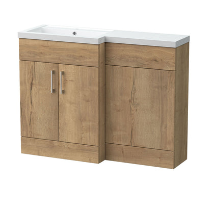[BFFLR1809L] Wichnor Contemporary Floor Standing 2 Door Vanity Basin WC Unit with Polymarble Basin, 1100mm, Left Hand, Autumn Oak - Cutout