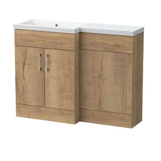 [BFFLR1809L] Wichnor Contemporary Floor Standing 2 Door Vanity Basin WC Unit with Polymarble Basin, 1100mm, Left Hand, Autumn Oak - Cutout