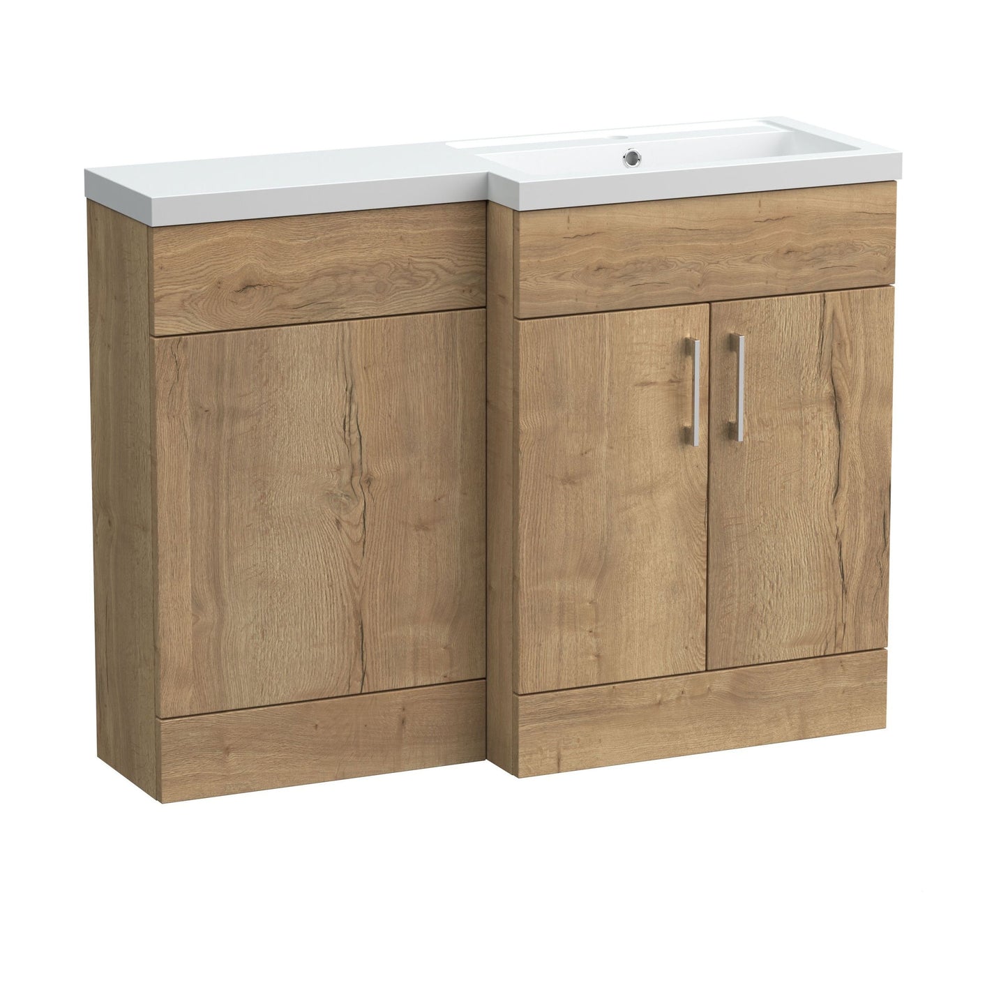 [BFFLR1809R] Wichnor Contemporary Floor Standing 2 Door Vanity Basin WC Unit with Polymarble Basin, 1100mm, Right Hand, Autumn Oak - Cutout