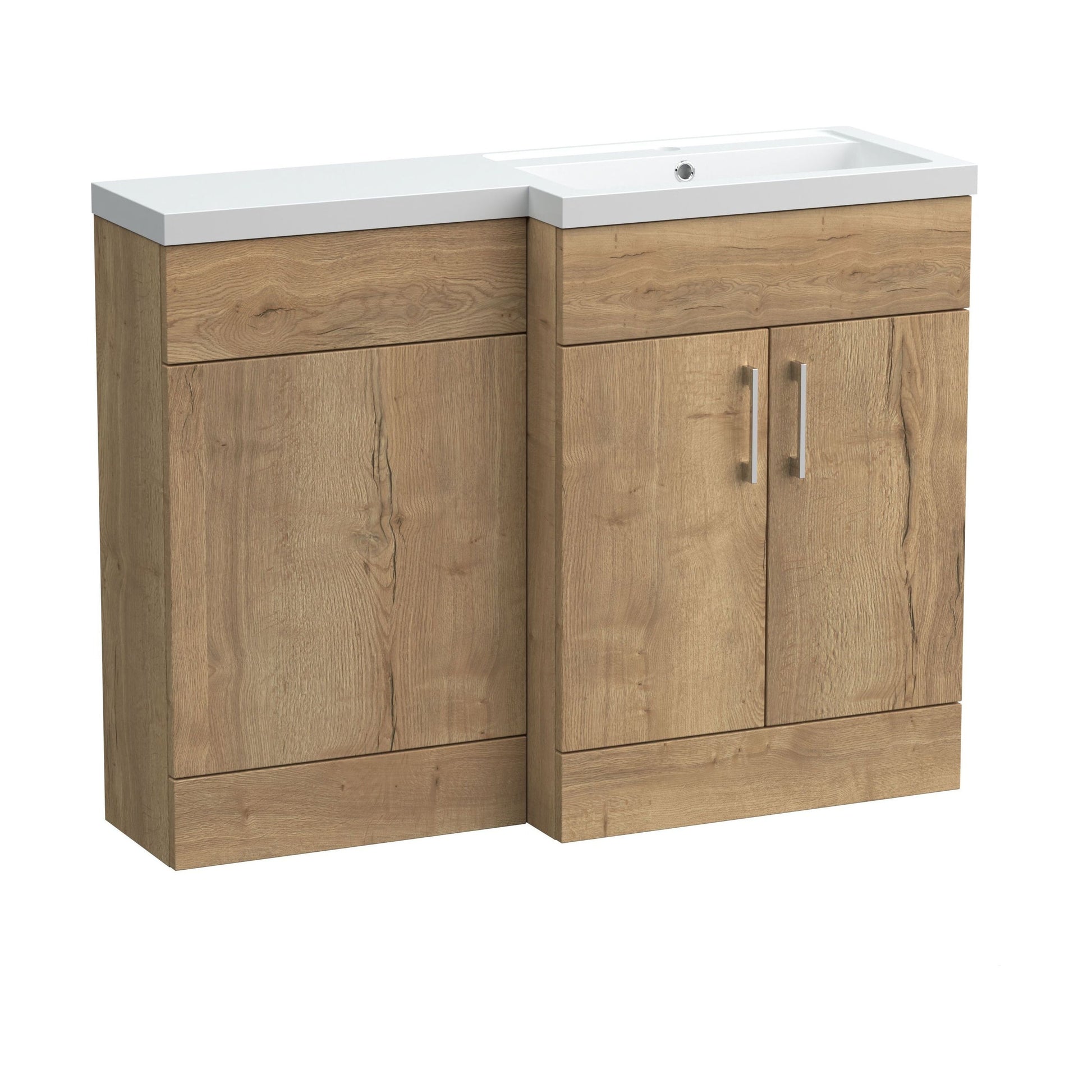 [BFFLR1809R] Wichnor Contemporary Floor Standing 2 Door Vanity Basin WC Unit with Polymarble Basin, 1100mm, Right Hand, Autumn Oak - Cutout