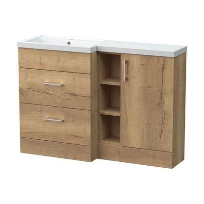 [BFFLR1810L] Wichnor Contemporary Floor Standing 1 Door, 2 Drawer Vanity Basin Unit with Open Shelf and Polymarble Basin, 1200mm, Left Hand, Autumn Oak - Cutout