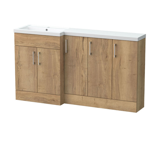 [BFFLR1812L] Wichnor Contemporary Floor Standing 5 Door Vanity Basin Combination Unit with Polymarble Basin, 1500mm, Left Hand, Autumn Oak - Cutout