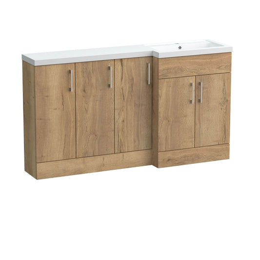 [BFFLR1812R] Wichnor Contemporary Floor Standing 5 Door Vanity Basin Combination Unit with Polymarble Basin, 1500mm, Right Hand, Autumn Oak - Cutout