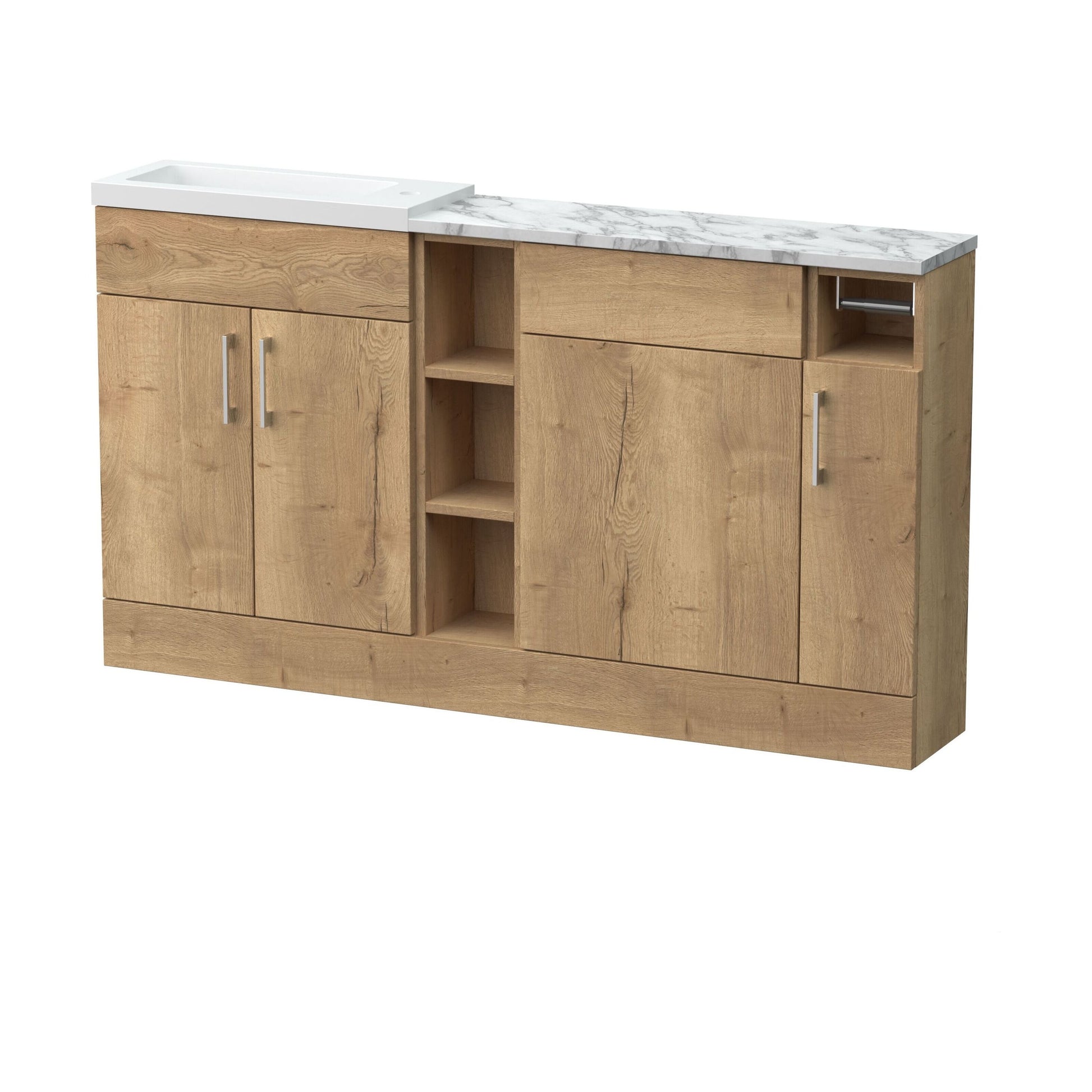 [BFFLR1813] Wichnor Contemporary Floor Standing Compact 3 Door Vanity Basin WC Combination Unit with Basin and Worktop, 1500mm, Autumn Oak - Cutout