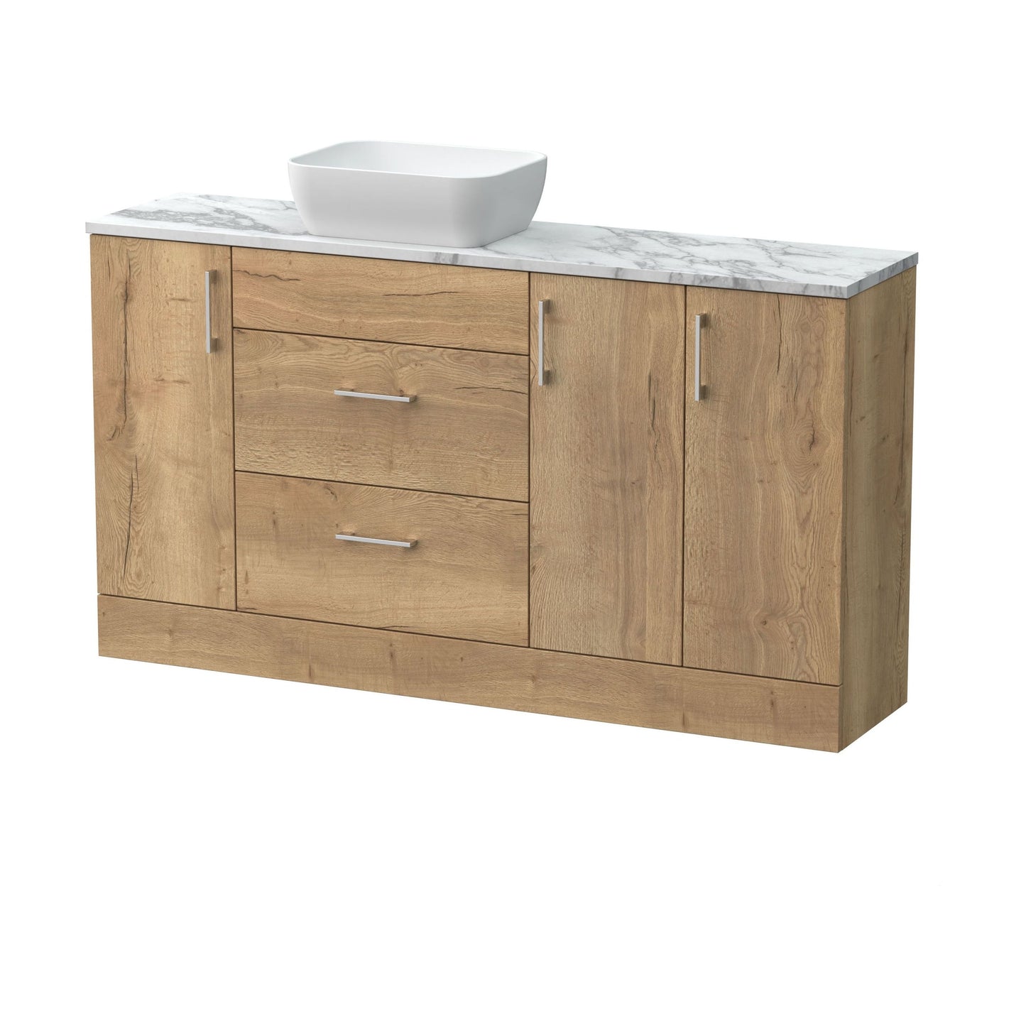 [BFFLR1814] Wichnor Contemporary Floor Standing 2 Drawer 3 Door Combination Vanity Basin Unit with Worktop and Countertop Vessel, 1500mm, Autumn Oak - Cutout