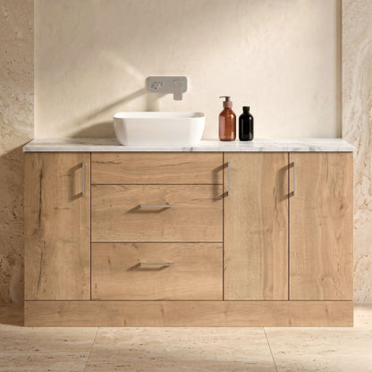 [BFFLR1814] Wichnor Contemporary Floor Standing 2 Drawer 3 Door Combination Vanity Basin Unit with Worktop and Countertop Vessel, 1500mm, Autumn Oak - Silo