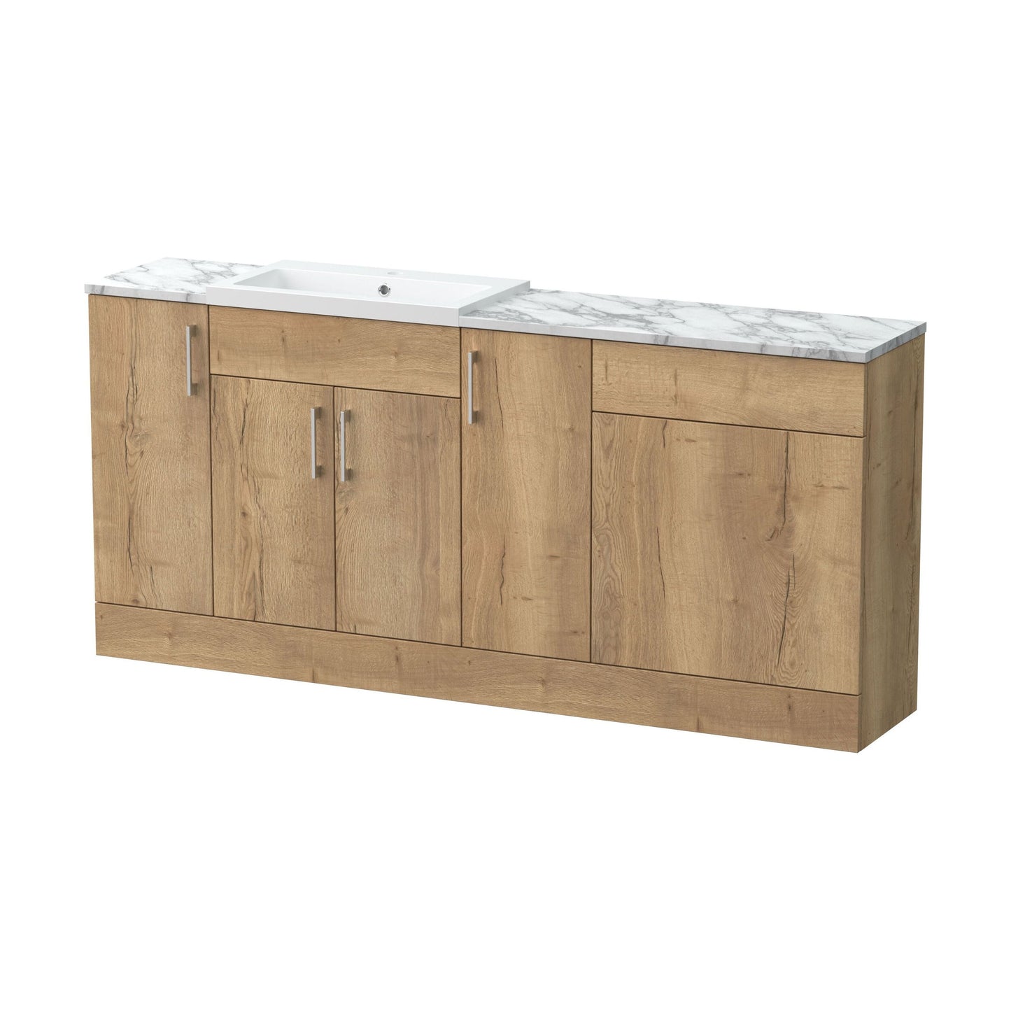 [BFFLR1815] Wichnor Contemporary Floor Standing 4 Door Vanity Basin WC Unit with Polymarble Basin and Laminate Worktop, 1800mm, Autumn Oak - Cutout
