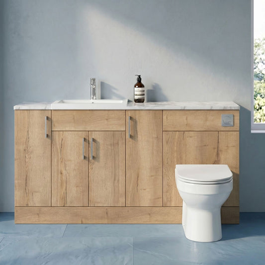 [BFFLR1815] Wichnor Contemporary Floor Standing 4 Door Vanity Basin WC Unit with Polymarble Basin and Laminate Worktop, 1800mm, Autumn Oak - Silo
