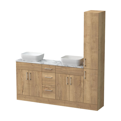 [BFFLR1816] Wichnor Floor Standing 4 Door 3 Drawer Vanity Combination Unit with Tall Unit, Laminate Worktop and Countertop Vessel, 1800mm, Autumn Oak - Cutout