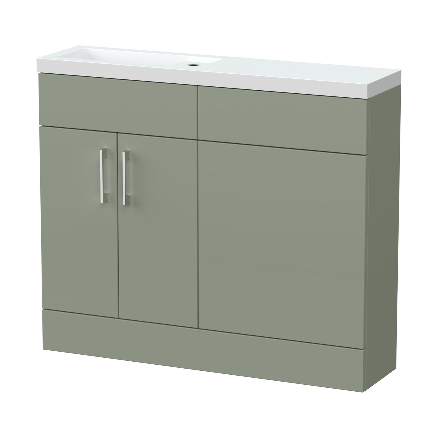 [BFFLR3101] Wichnor Contemporary Compact Floor Standing 2 Door Vanity Basin WC Unit with Polymarble Basin, 1000mm, Fern Green - Cutout