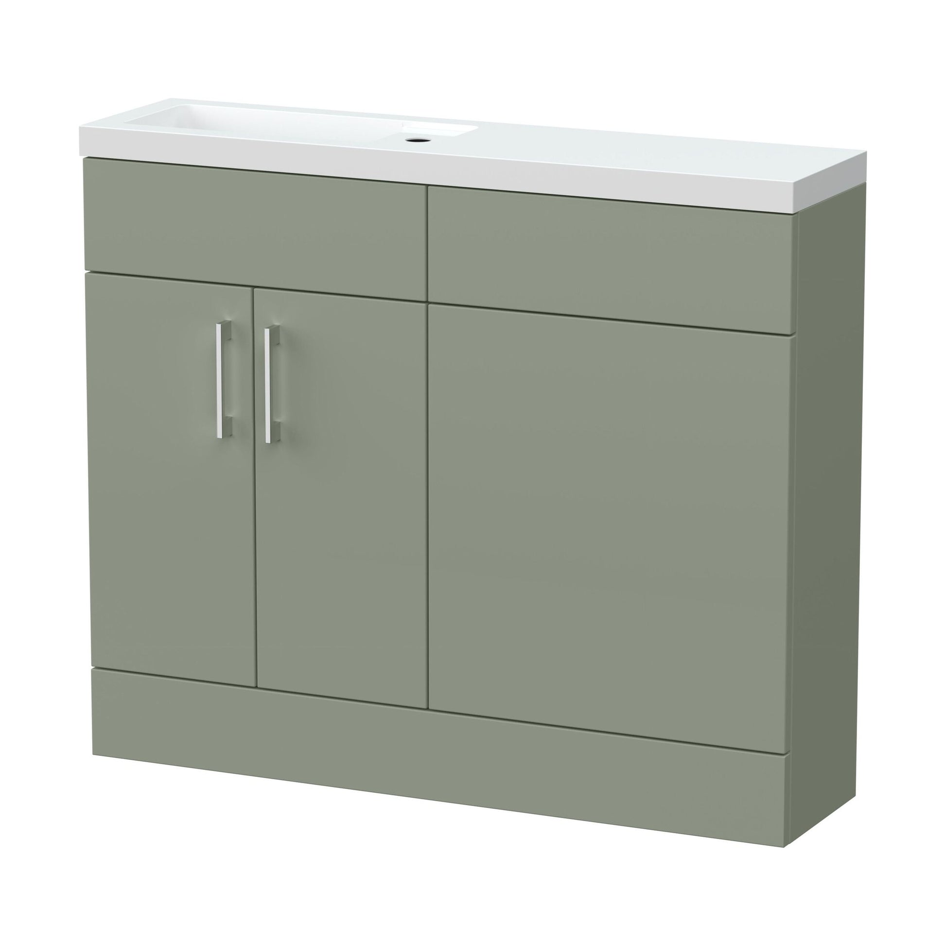 [BFFLR3101] Wichnor Contemporary Compact Floor Standing 2 Door Vanity Basin WC Unit with Polymarble Basin, 1000mm, Fern Green - Cutout