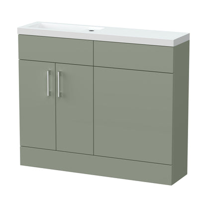 [BFFLR3101] Wichnor Contemporary Compact Floor Standing 2 Door Vanity Basin WC Unit with Polymarble Basin, 1000mm, Fern Green - Cutout