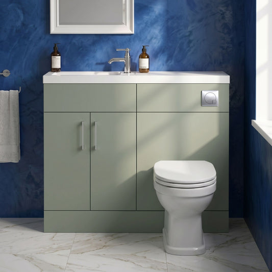 [BFFLR3101] Wichnor Contemporary Compact Floor Standing 2 Door Vanity Basin WC Unit with Polymarble Basin, 1000mm, Fern Green - Silo