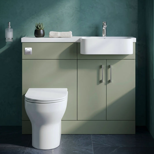 [BFFLR3104R] Wichnor Contemporary Floor Standing Compact 2 Door Combination Vanity Basin WC Unit with Polymarble Basin, 1000mm, Right Hand, Fern Green - Silo