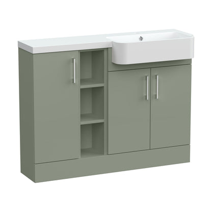 [BFFLR3105R] Wichnor Contemporary Floor Standing Compact 3 Door Combination Vanity Basin Unit with Open Shelves and Polymarble Basin, 1100mm, Right Hand, Fern Green - Cutout