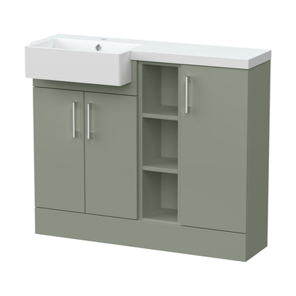 [BFFLR3106L] Wichnor Contemporary Floor Standing Compact 3 Door Combination Vanity Basin Unit with Open Shelves and Polymarble Basin, 1000mm, Left Hand, Fern Green - Cutout